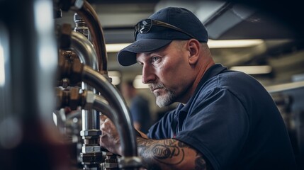 Engaged plumber with focus on precision