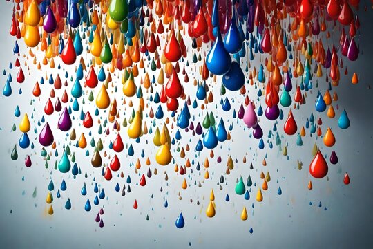 Craft an engaging visual vibrant rain of diverse color drops cascading down onto the scene. Emphasize the creative aspect to convey the idea that errors can spark positivity. 