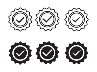 Verification approved icon set, check mark agreement warranty badge. Approved or Medal set,  Profile trusteed approval icon. High quality