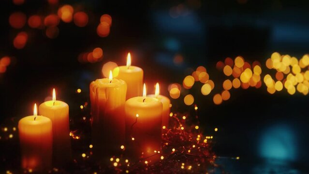 Beautiful and sparkling candle decorations with flickering lights and black background