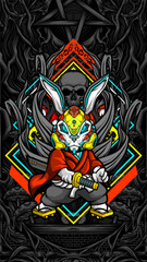 Fototapeta premium samurai rabbit cyberpunk vector illustration