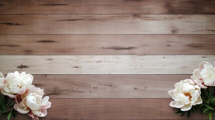 Rustic wooden table background with a 
peonies. Generative AI