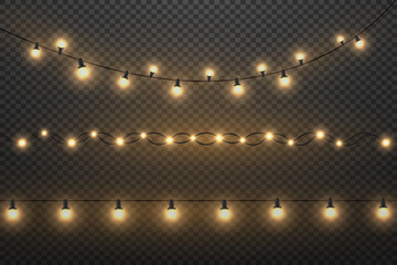 Christmas lights. Glowing garlands on a transparent background.