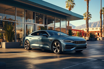 Refueling modern car at gas filling station, closeup