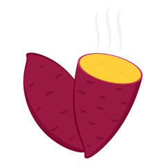 Sweet potato. Organic healthy vegetable. Fresh natural root. Made in vector cartoon flat style. Roasted sweet potato. Japanese Sweet potato.