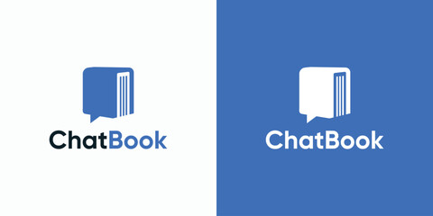 Vector logo design illustration combined of chat bubble and book.