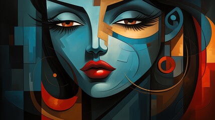 Abstract female portrait in cubism style. Abstract cubism art. Abstract female portrait. Female face - obrazy, fototapety, plakaty