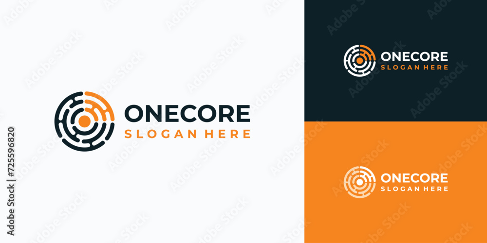 Poster labyrinth abstract line vector logo design with core.