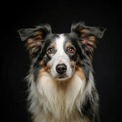 Portrait of a border collie breed dog on a black background