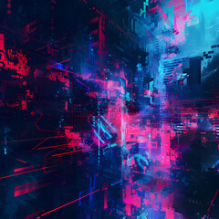 Vivid Digital Light Streams in Abstract Cyber Background
