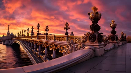 Foto op Plexiglas Pont Alexandre III Alexandre III Bridge at amazing sunset - Paris, France 