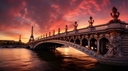 Fototapeta na wymiar Alexandre III Bridge at amazing sunset - Paris, France 