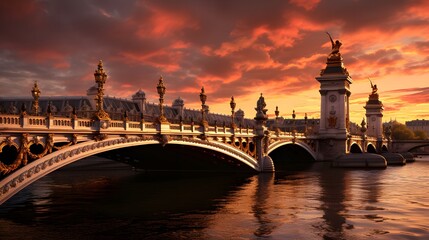 Fototapeta na wymiar Alexandre III Bridge at amazing sunset - Paris, France 