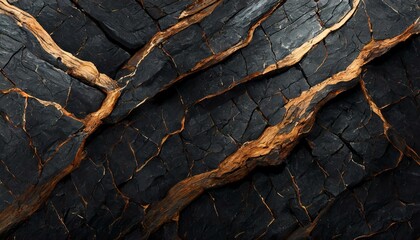Obsidian Veins: A Top-View Exploration of Abstract Cracks in Dark Stone"