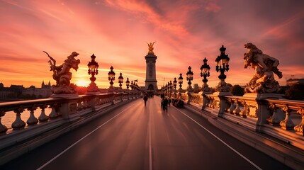 Alexandre III Bridge at amazing sunset - Paris, France
