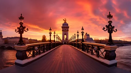 Foto auf Acrylglas Pont Alexandre III Alexandre III Bridge at amazing sunset - Paris, France 