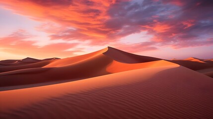 Fototapeta na wymiar Panorama of sand dunes in the Sahara desert at sunset, Morocco