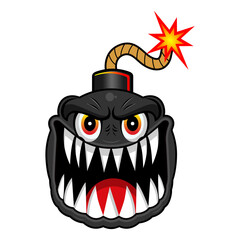 Vector illustration of a bomb icon with a scary face, angry with sharp teeth, perfect for icons, logos, etc