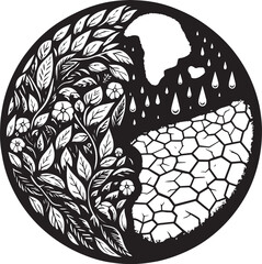 Earth Harmony: Green Leaves and Drought Illustration