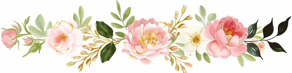 Fotobehang  Set of soft coral pink peony flowers and leaves isolated on a white background. Watercolor collection of hand-drawn flowers, botanical plant illustration. Bridal wedding invitation rose collection © PEPPERPOT