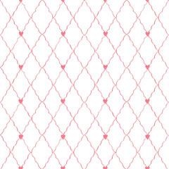 Hand drawn watercolor pink bows and hearts. Seamless pattern. Valentines design for romantic invitations design, coquette core, girls decor
