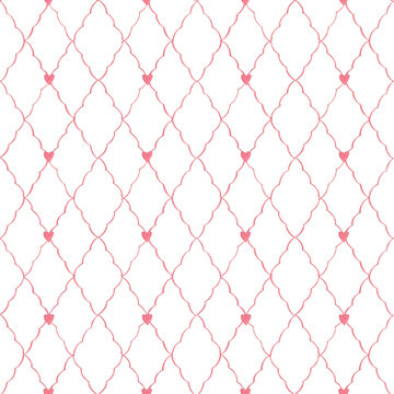 Hand drawn watercolor pink bows and hearts. Seamless pattern. Valentines design for romantic invitations design, coquette core, girls decor