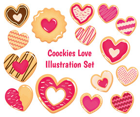 Set of Cute Love Shaped Cookies Illustrations