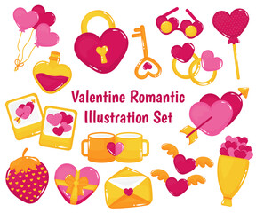 Vector Set of Romantic Valentine Elements