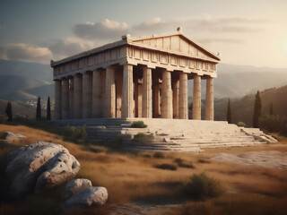 ancient greek temple ruin on a hill - 725604843