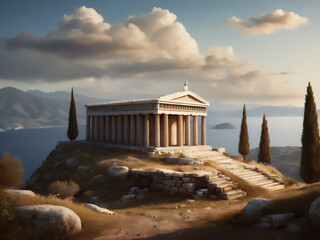 greek temple ruin on a hill - 725604863