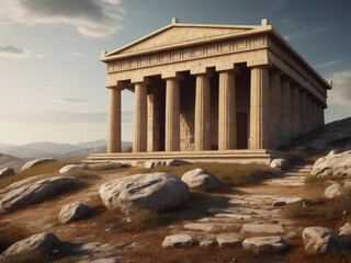 ancient greek temple on a hill - 725604880