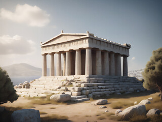 Greek temple on a hill - 725604895