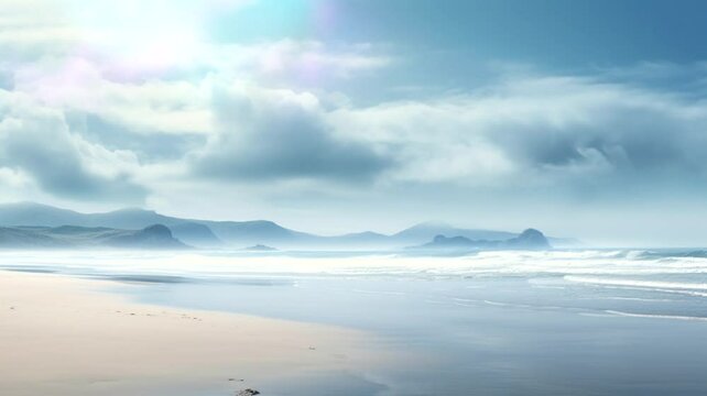 Beautiful view on the beach with clear sky, animated virtual repeating seamless 4k