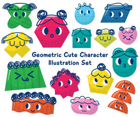 Geometric Cute Character Illustration Set