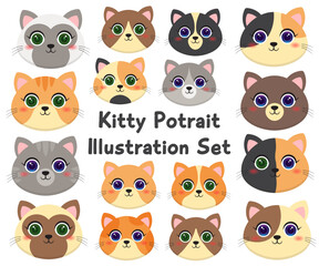 Cute Portrait of Kitty Illustration Set