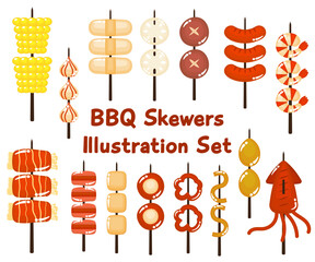 Various BBQ Skewers Illustration Set