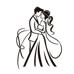 vector ne line bride and groom wedding couple isolated background