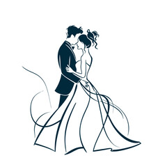 vector ne line bride and groom wedding couple isolated background