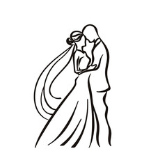 vector ne line bride and groom wedding couple isolated background