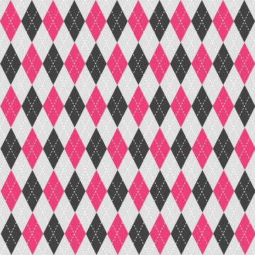 Pink and black argyle pattern. Argyle vector pattern. Argyle pattern. Seamless geometric pattern for clothing, wrapping paper, backdrop, background, gift card, sweater.