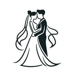 vector ne line bride and groom wedding couple isolated background