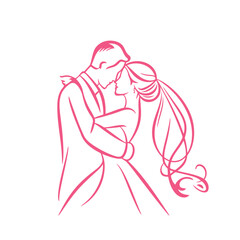 vector ne line bride and groom wedding couple isolated background