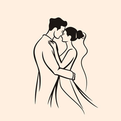 vector ne line bride and groom wedding couple isolated background