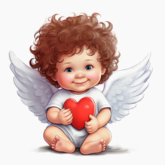 Cherubic child with wings and a heart, embodying love and joy for Valentine's Day celebrations on...