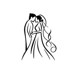 vector ne line bride and groom wedding couple isolated background