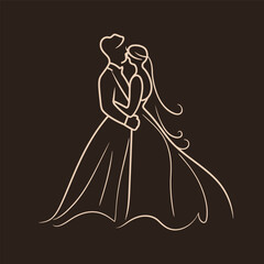 vector ne line bride and groom wedding couple isolated background