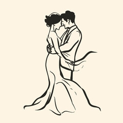 vector ne line bride and groom wedding couple isolated background