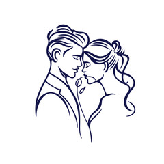 vector ne line bride and groom wedding couple isolated background