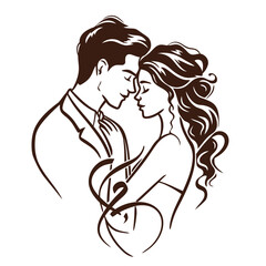 vector ne line bride and groom wedding couple isolated background