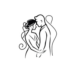 vector ne line bride and groom wedding couple isolated background